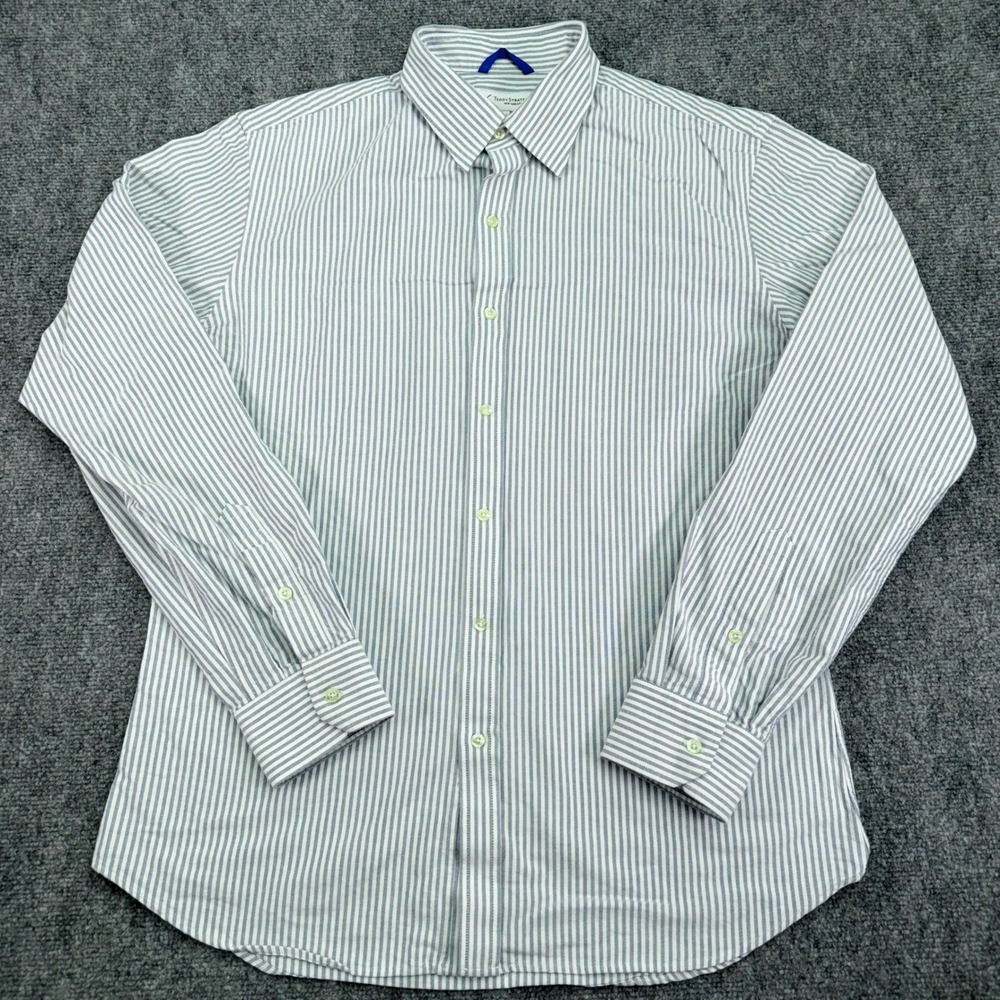 Teddy Stratford Shirt Mens 5 XL Blue Striped Hidden Zipper Long Sleeve Button Up